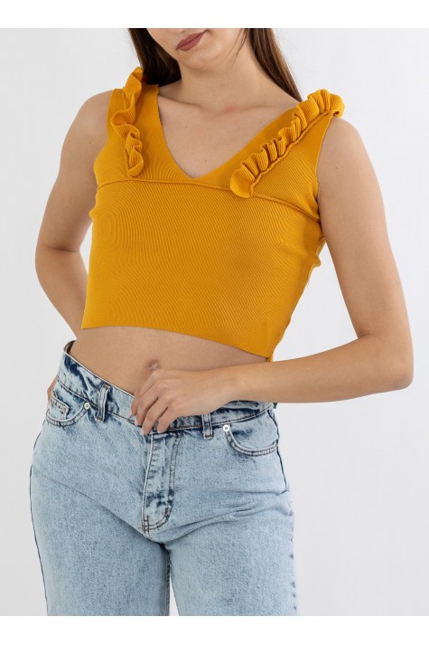 V-Cut Crop Top με Βολάν 402.0845-TOP