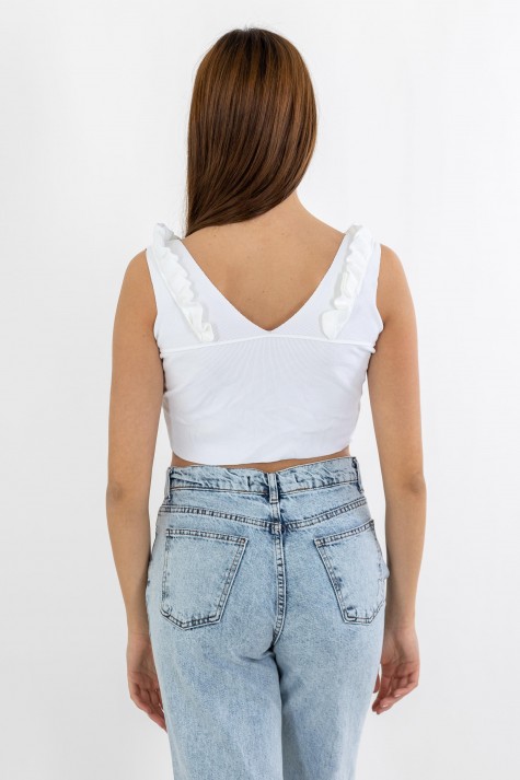 V-Cut Crop Top με Βολάν 402.0845-TOP