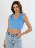 V-Cut Crop Top με Βολάν 402.0845-TOP