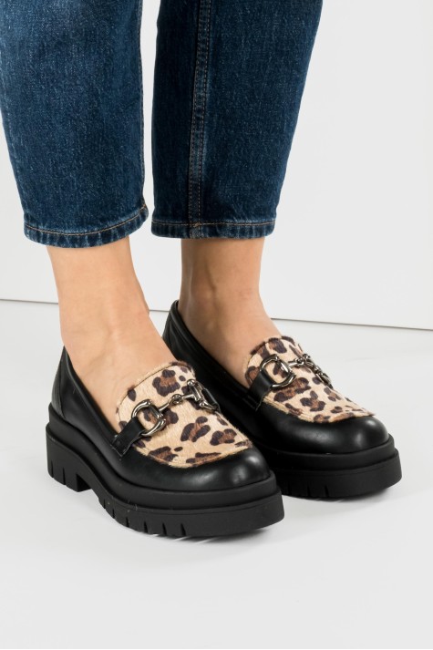 Chunky loafers με pony skin animal print 185.1217-L